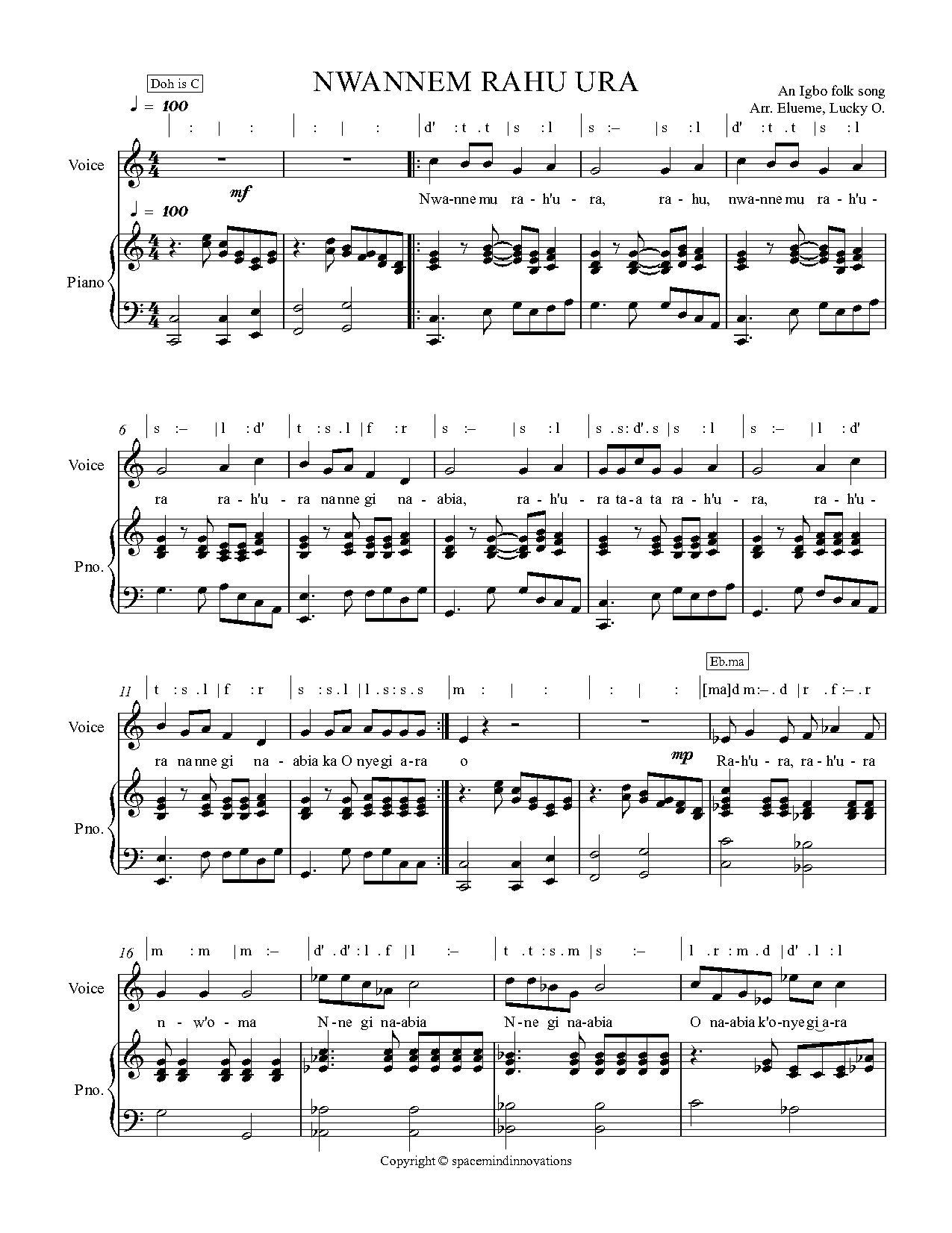 (Folk) Nwannem Rahu Ura - Full Score