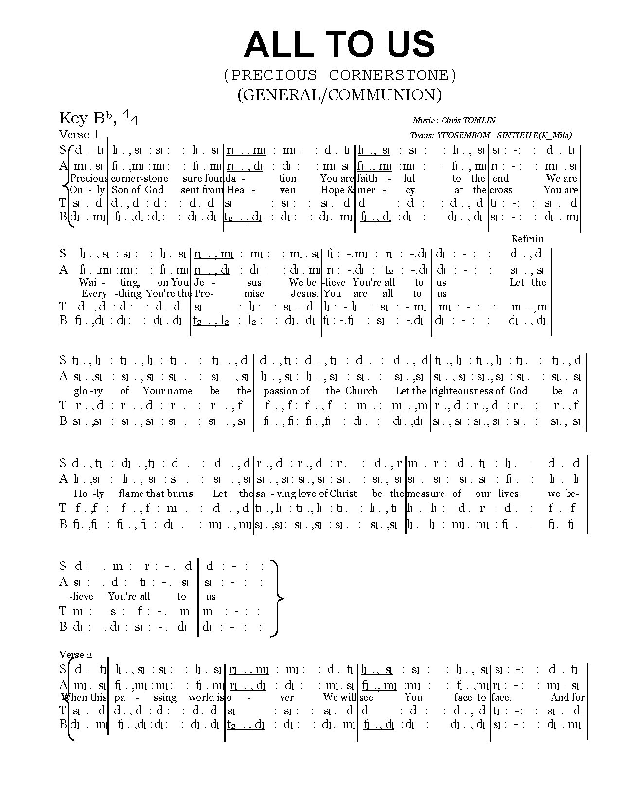 All To Us - Download Choir Script PDF