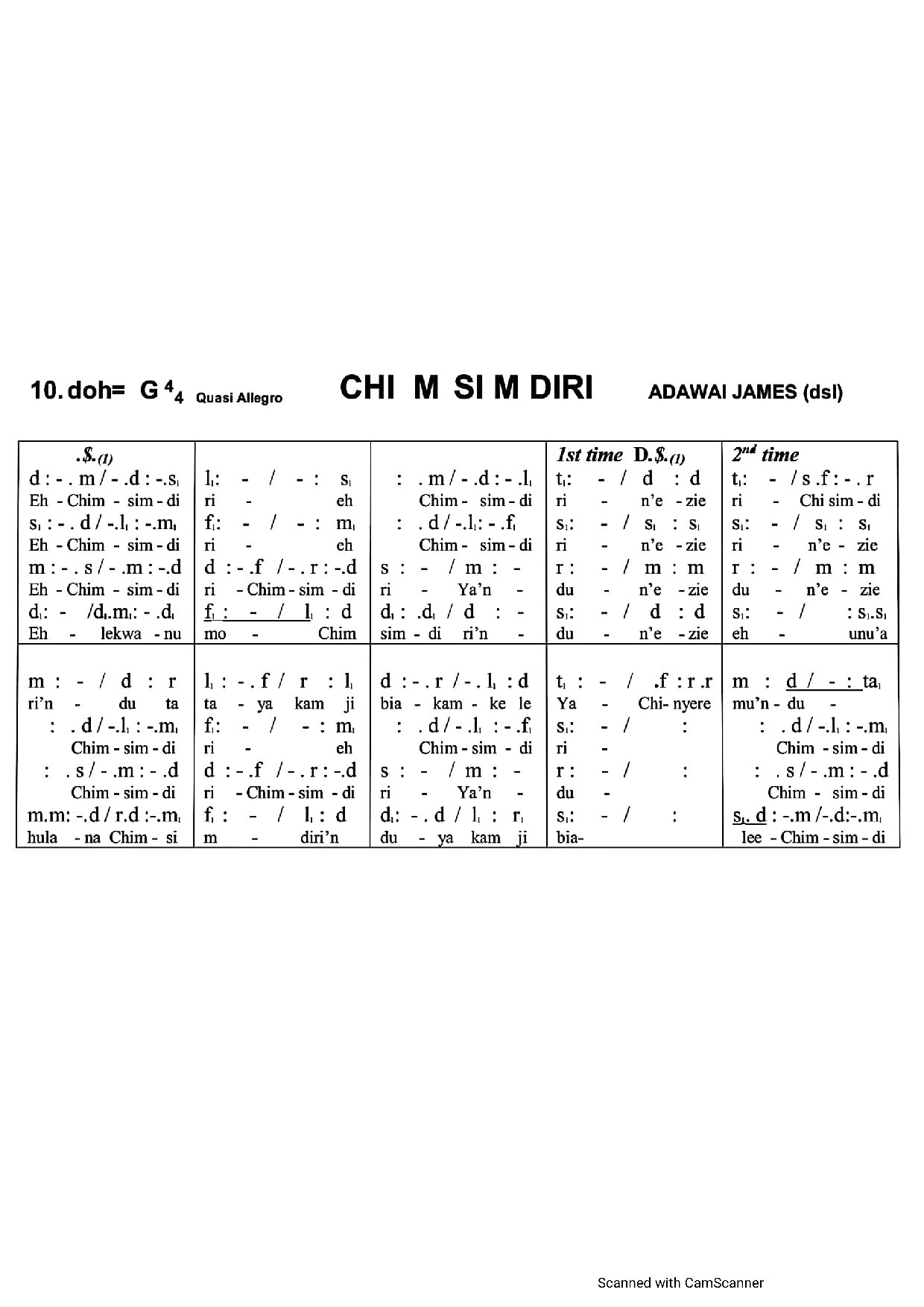 Chi Si M Diri ~ Adawai James (dsl) - Download Choir Script PDF