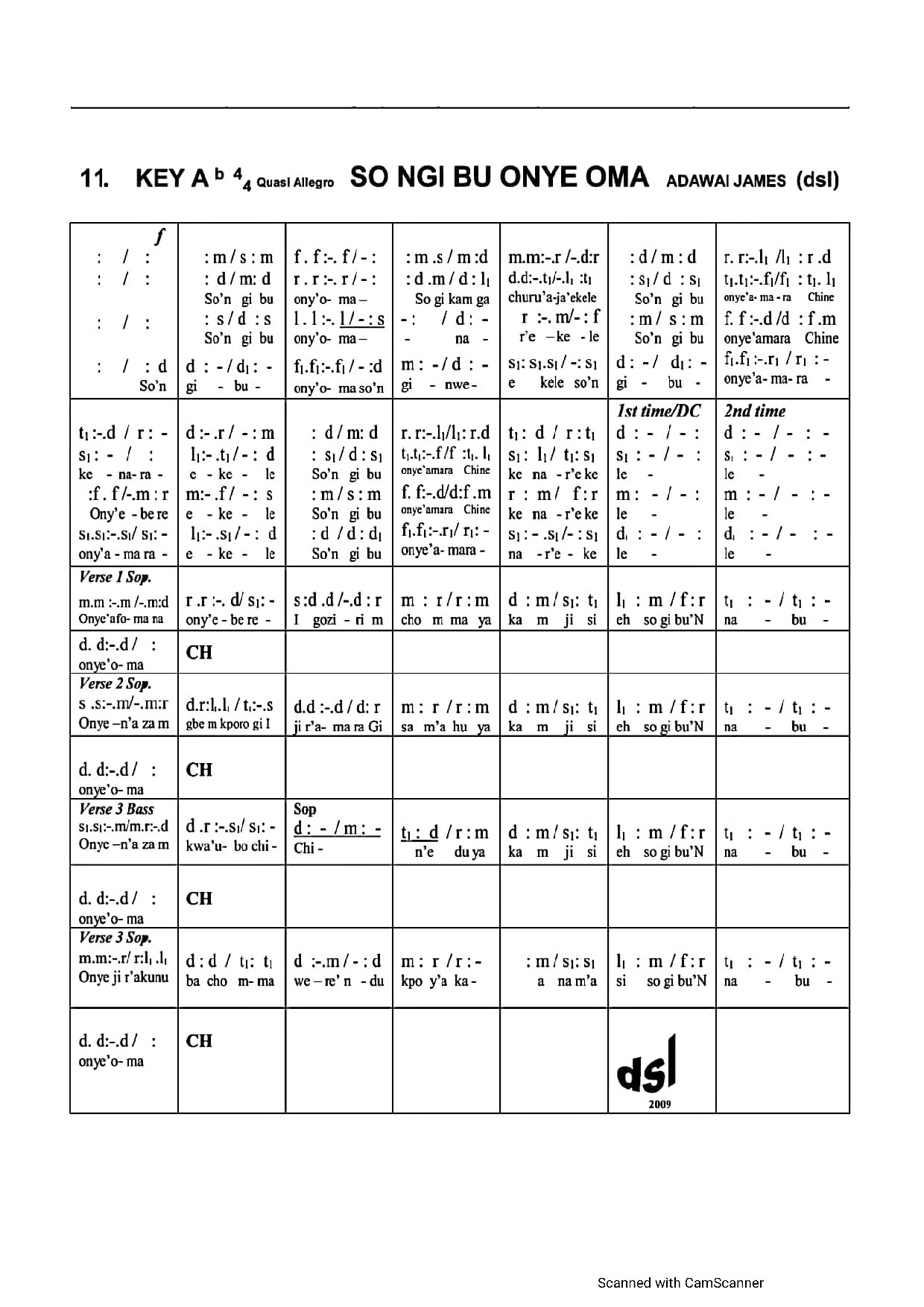 So Ngi Bu Onye Oma ~ Adawai James (dsl) - Download Choir Script PDF