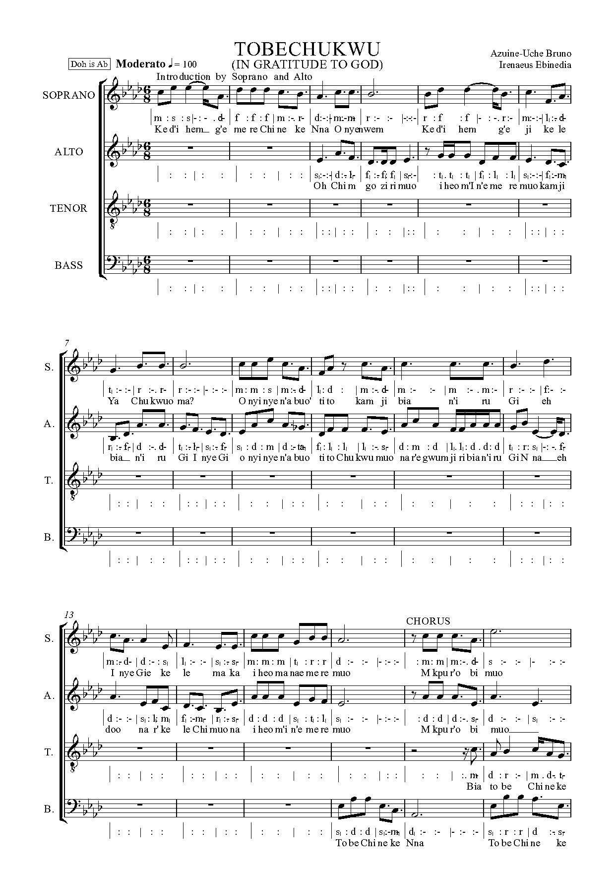 Tobechukwu - Full Score - Download Choir Script PDF