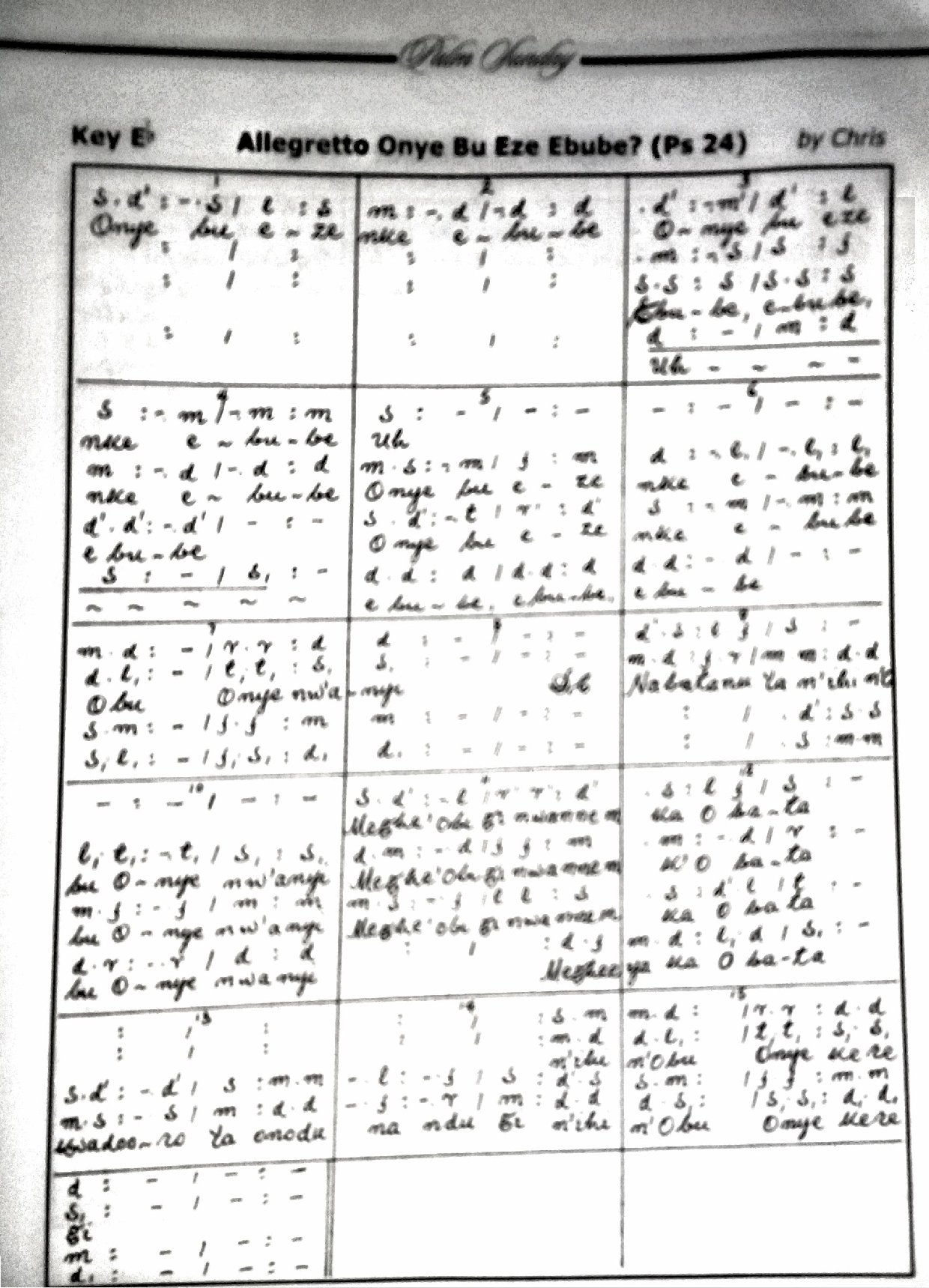 Onye By Eze Ebube - Download Choir Script PDF
