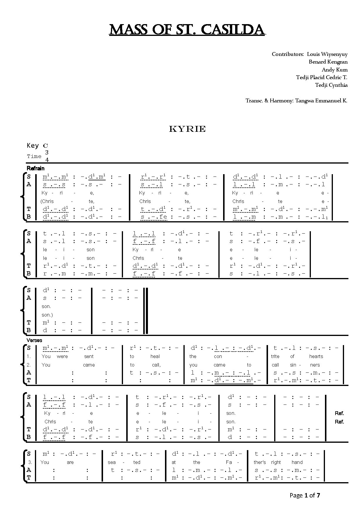 Mass Of St Casilda Complete - Download Choir Script PDF