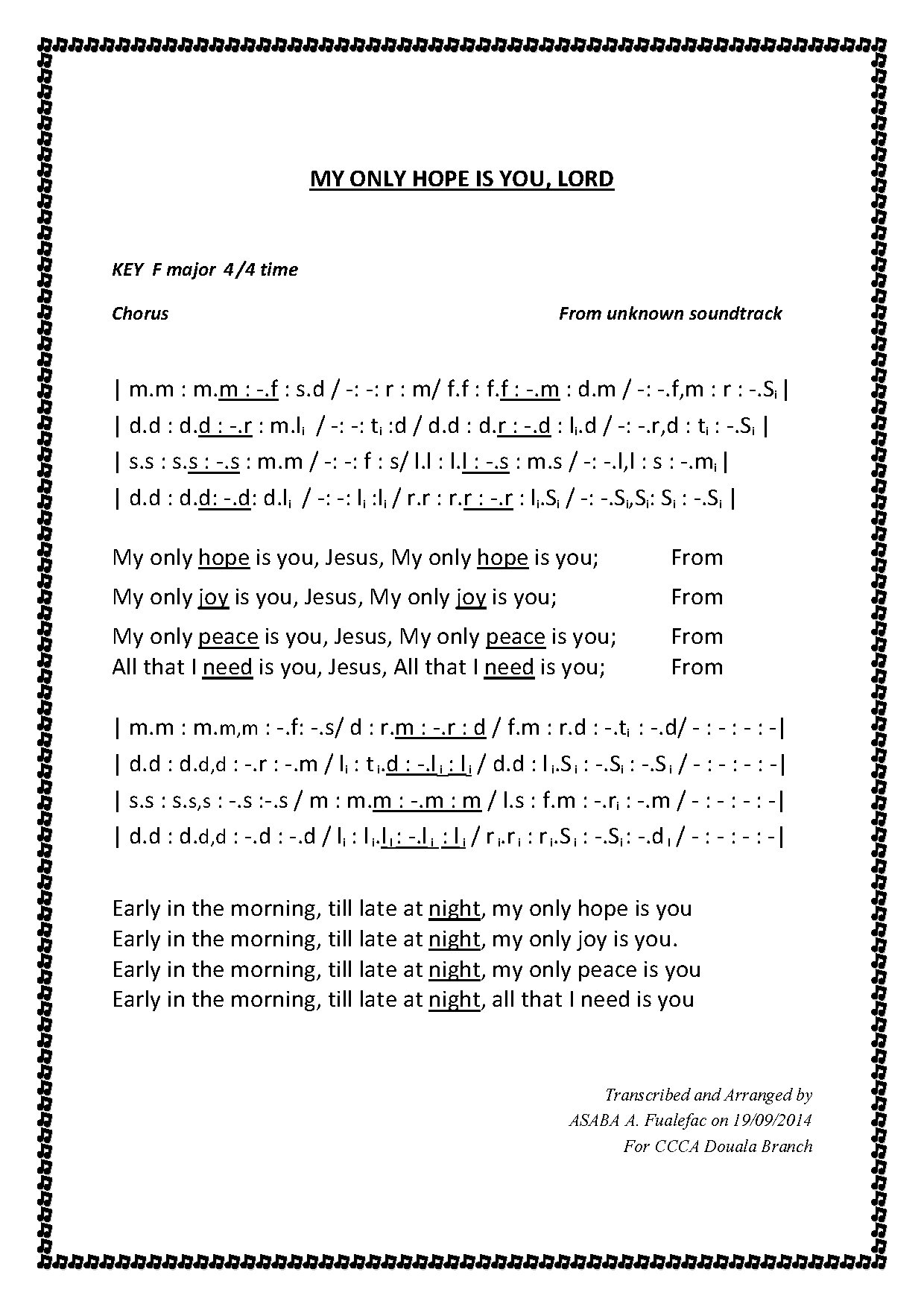 My Only Hope Is You - Download Choir Script PDF
