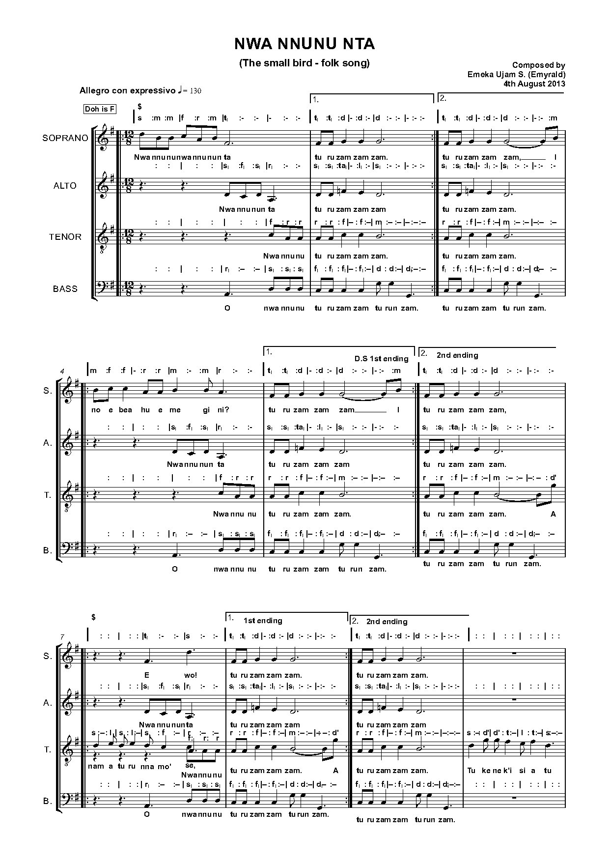 (Folk) Nwa Nnunu Nta 2 - Full Score
