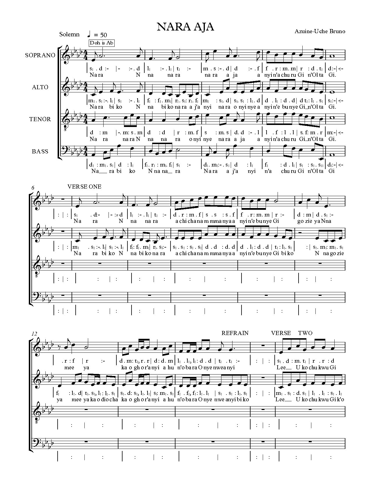Nara Aja - Nara Aja - Full Score - Download Choir Script PDF