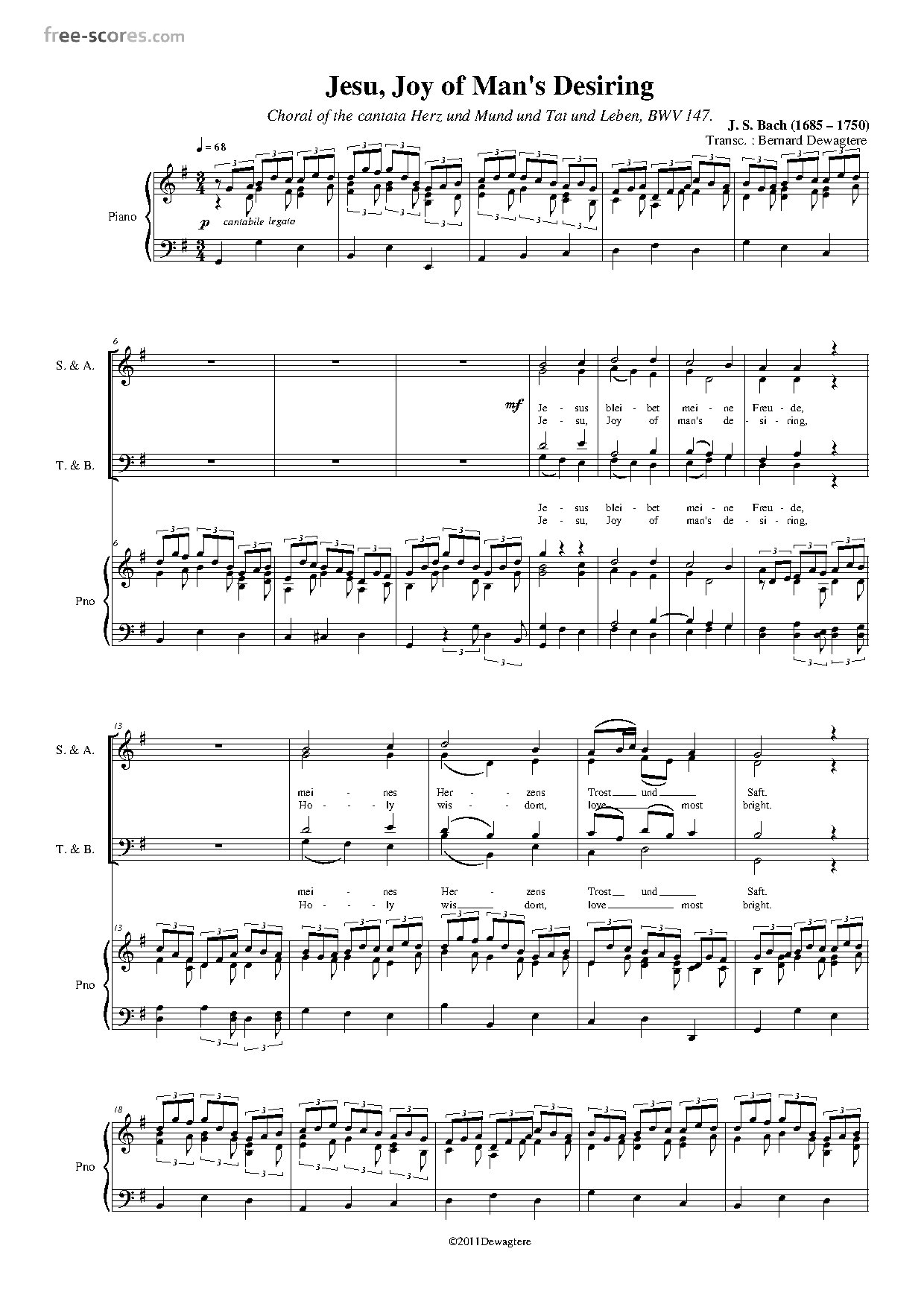 Jesu Joy Of Man Desiring - Download Choir Script PDF