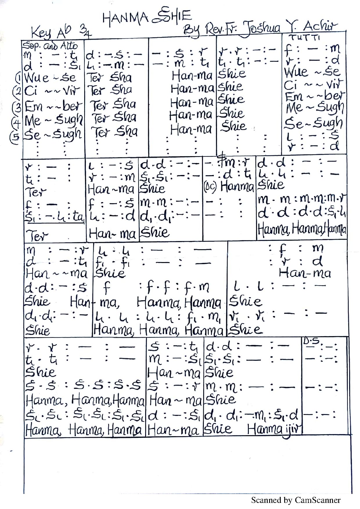 Hanma Shie ~ Rev. Fr. Joshua Achir - Download Choir Script PDF