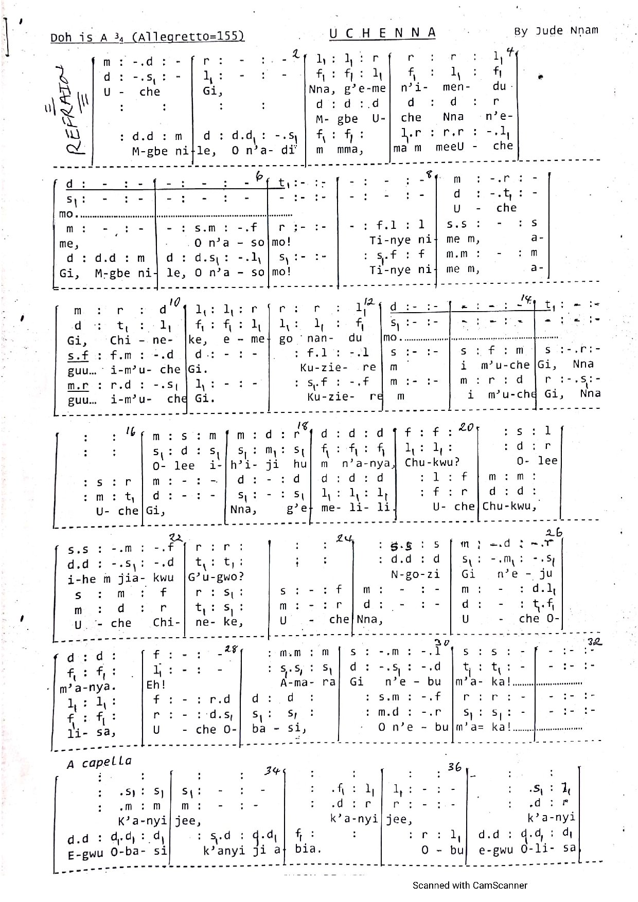 Uchenna ~ Jude Nnam - Download Choir Script PDF
