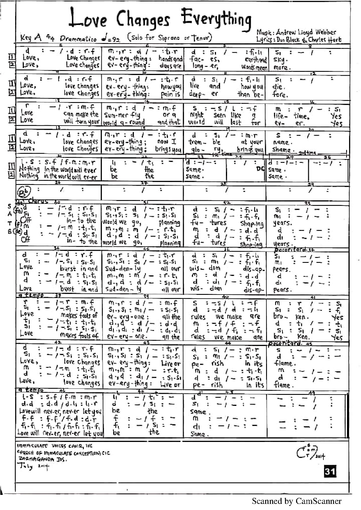 Love Changes Everything - Download Choir Script PDF