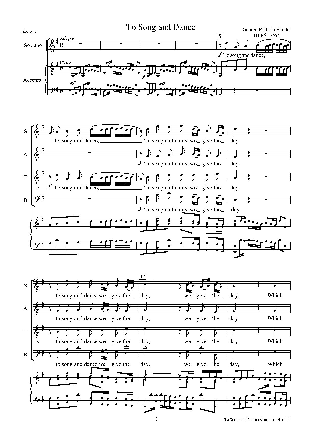 To Song And Dance Handel - Download Choir Script PDF