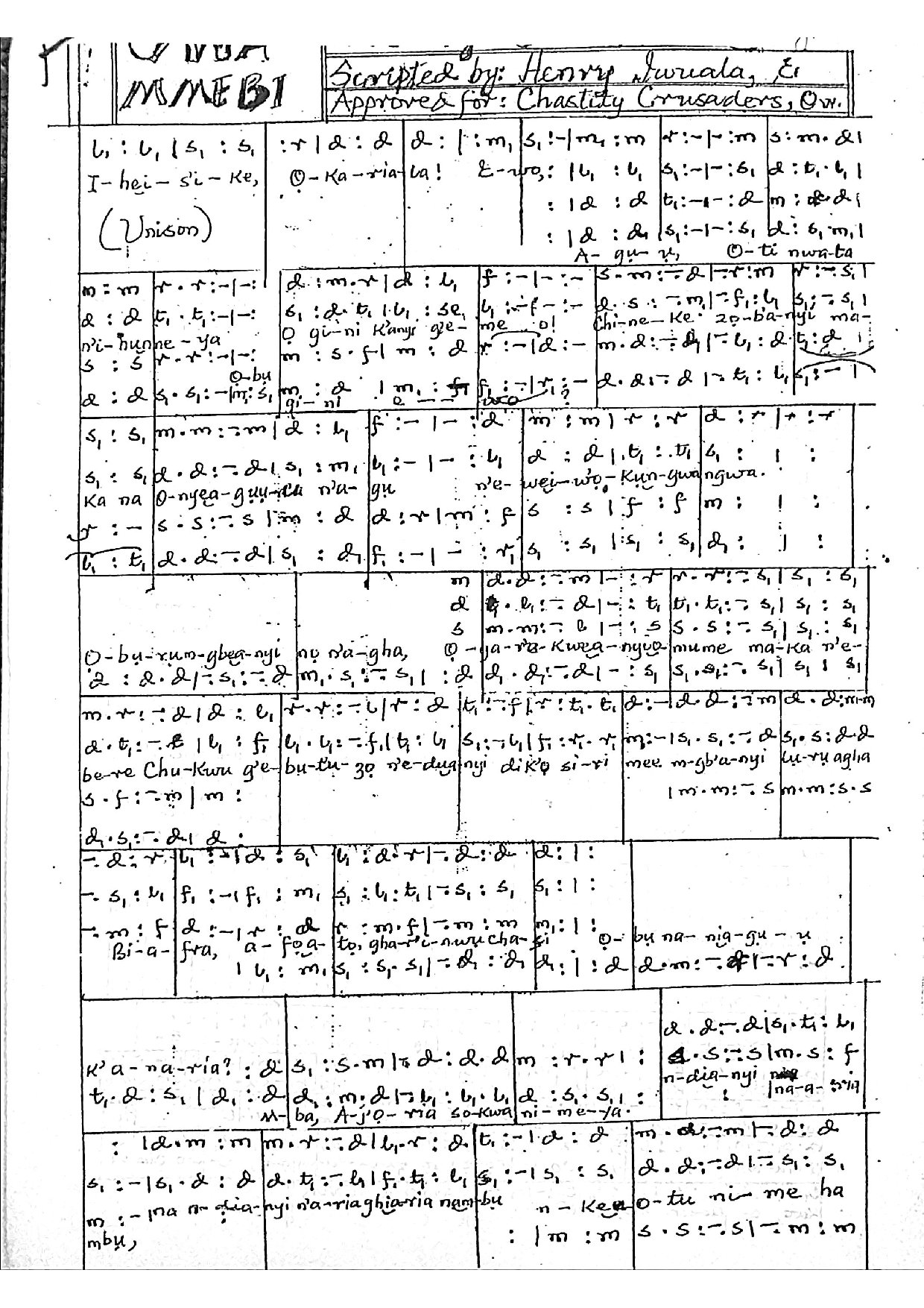 Uwa Mmebi - Download Choir Script PDF