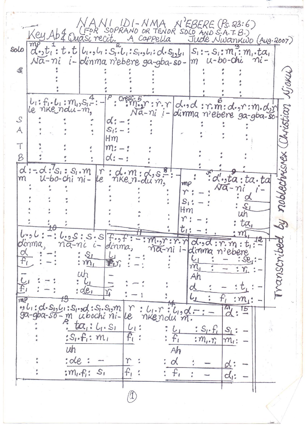 Nani Idi Mma Solfa - Download Choir Script PDF