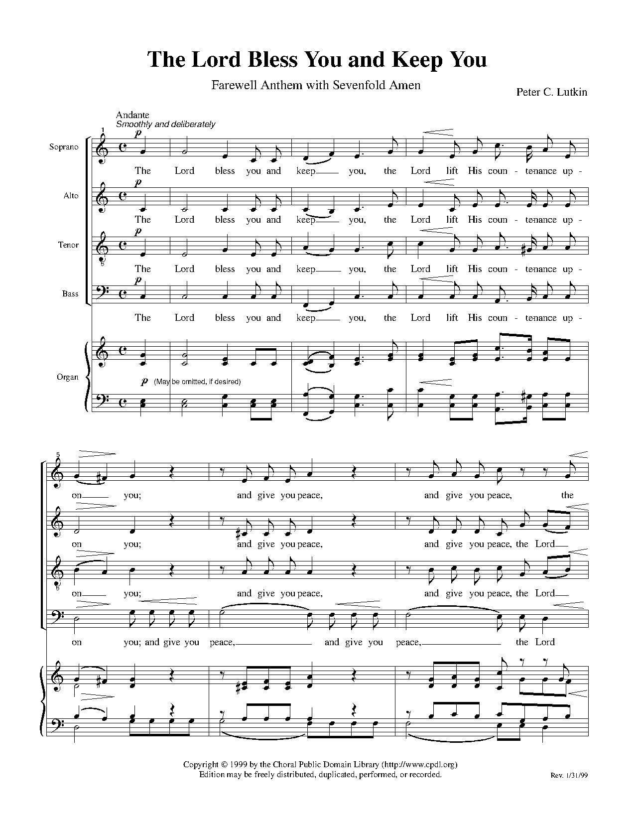 The Lord Bless You & Keep You ~ Peter Lutkin - Download Choir Script PDF