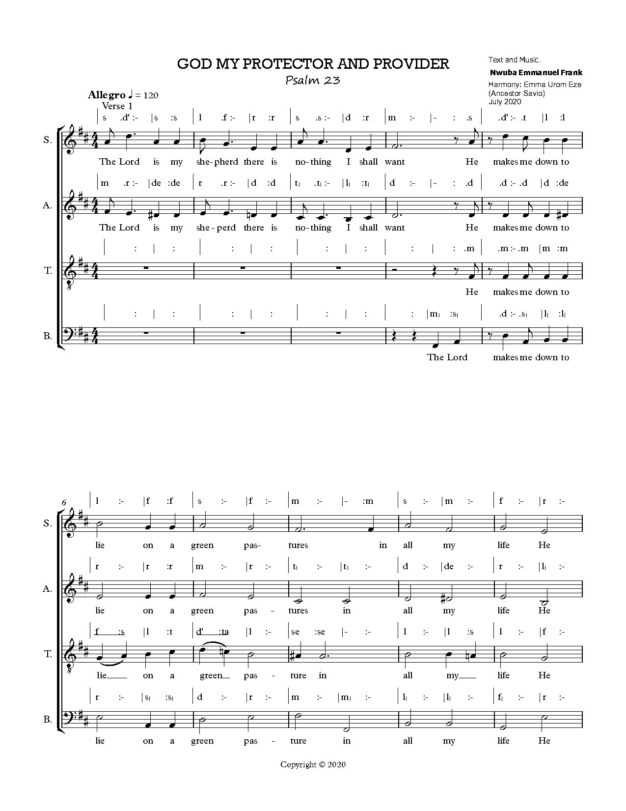 God My Protector And Provider By Nwuba Emmanuel Frank (edt) Choir - Full Score - Download Choir Script PDF