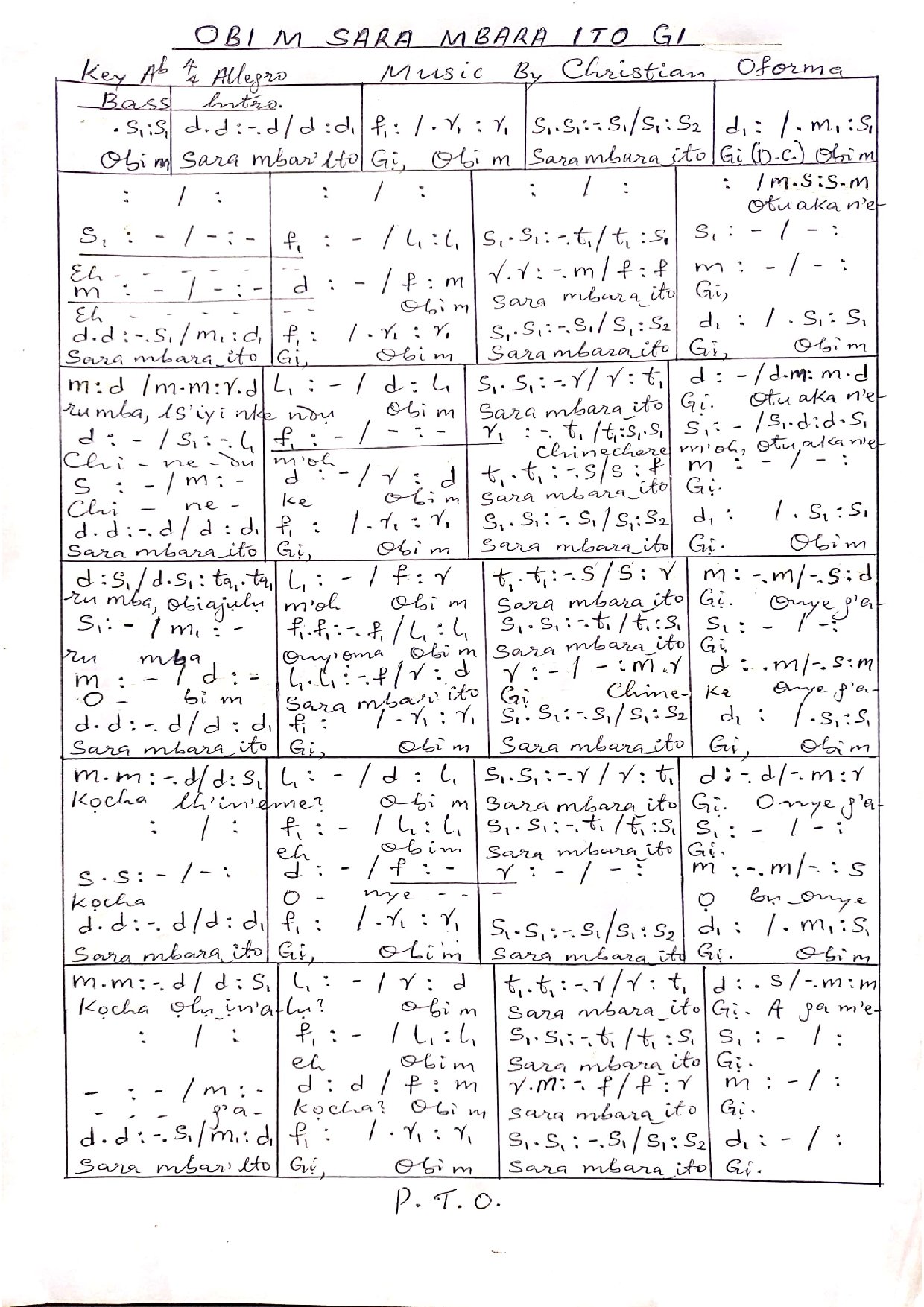 Obi M Sara Mbara - Download Choir Script PDF