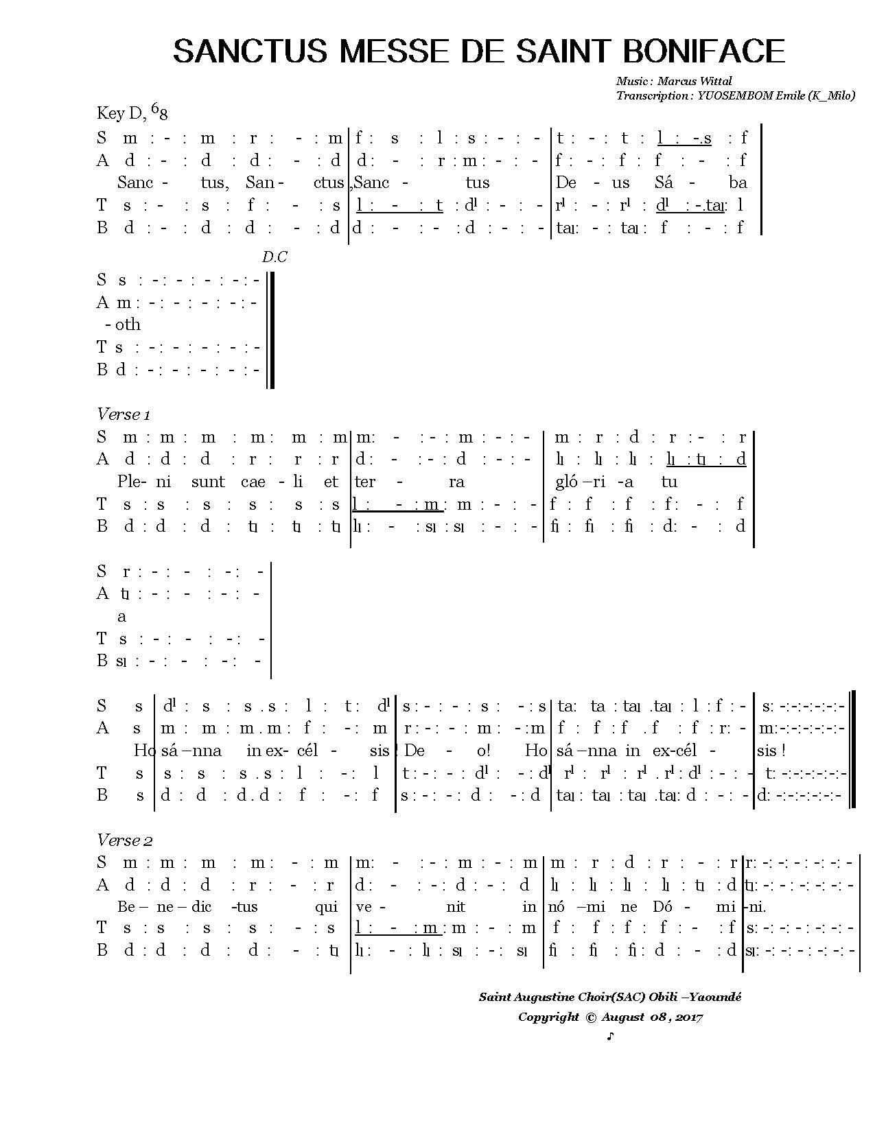 Sanctus Messe De Boniface - Download Choir Script PDF