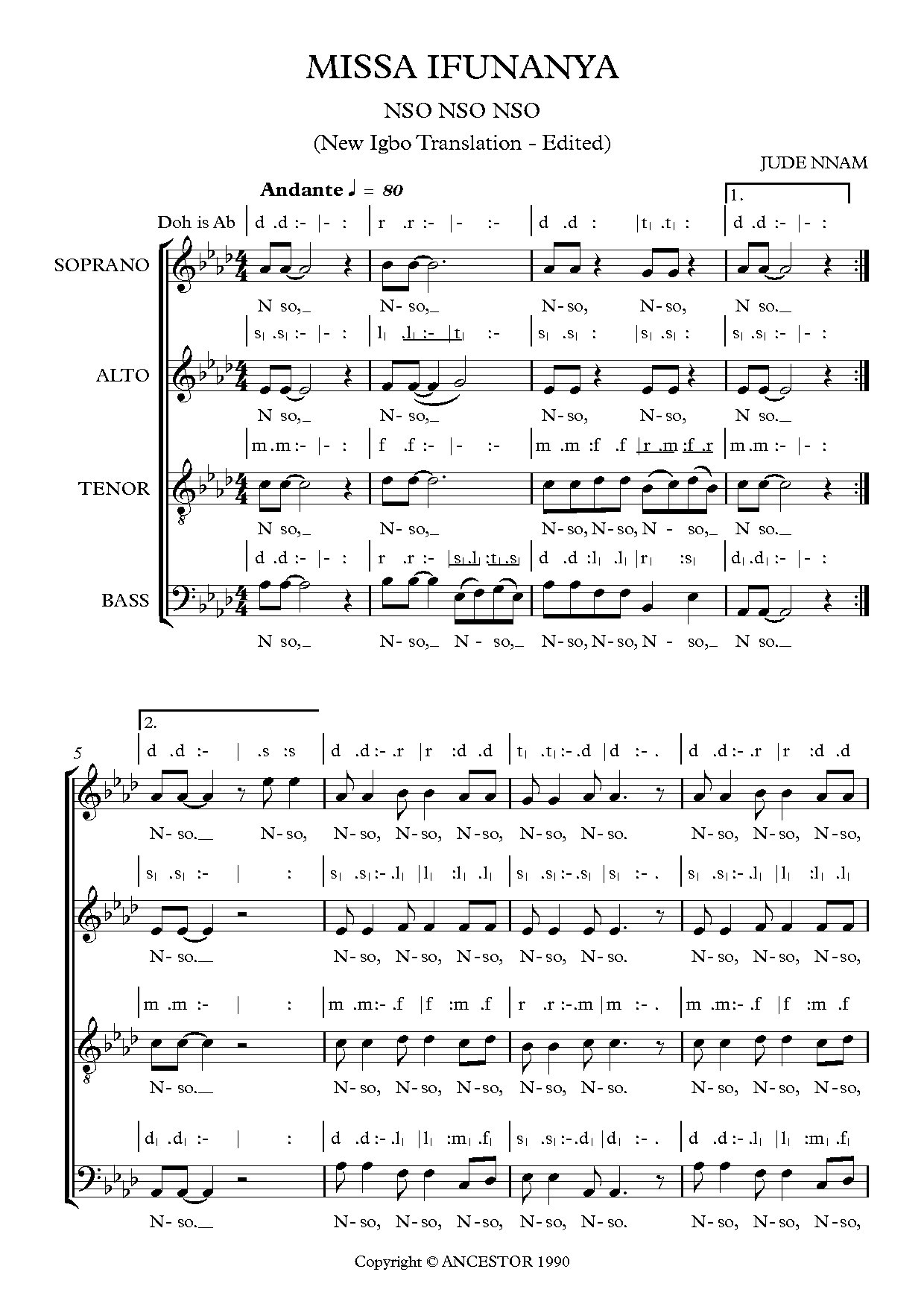 Nso (missa Ifunanya) - Jude Nnam - Download Choir Script PDF