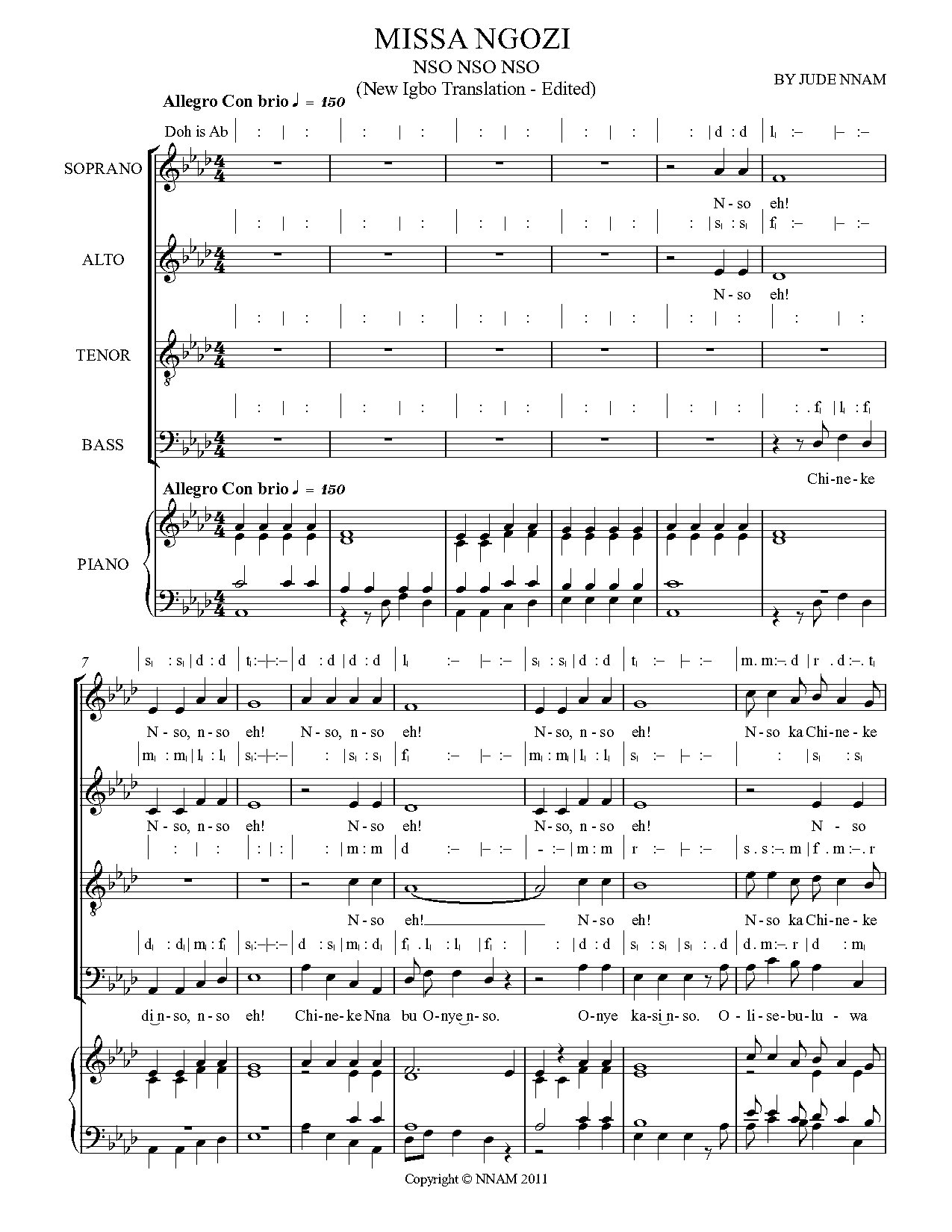 Nso (missa Ngozi) - Jude Nnam - Download Choir Script PDF