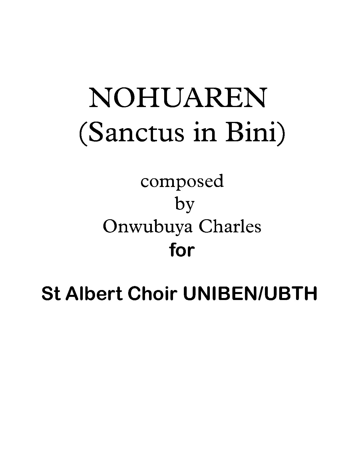 Nohuaren - Charles Onwubuya - Download Choir Script PDF