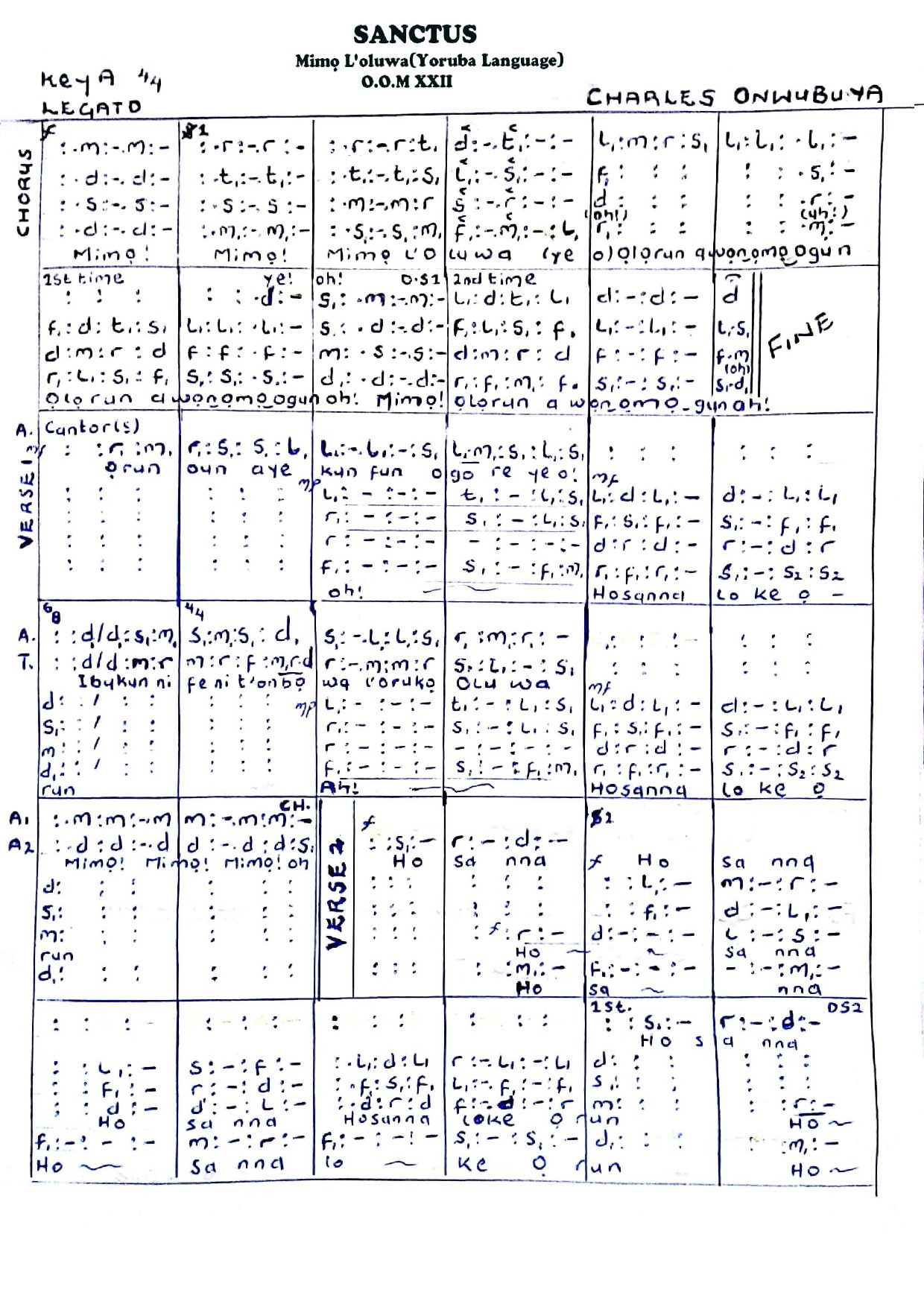 Mimo L Oluwa - Charles Onwubuya - Download Choir Script PDF