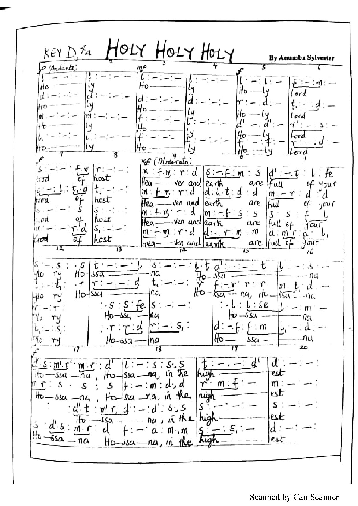 Holy By Anumba Sylvester - Download Choir Script PDF