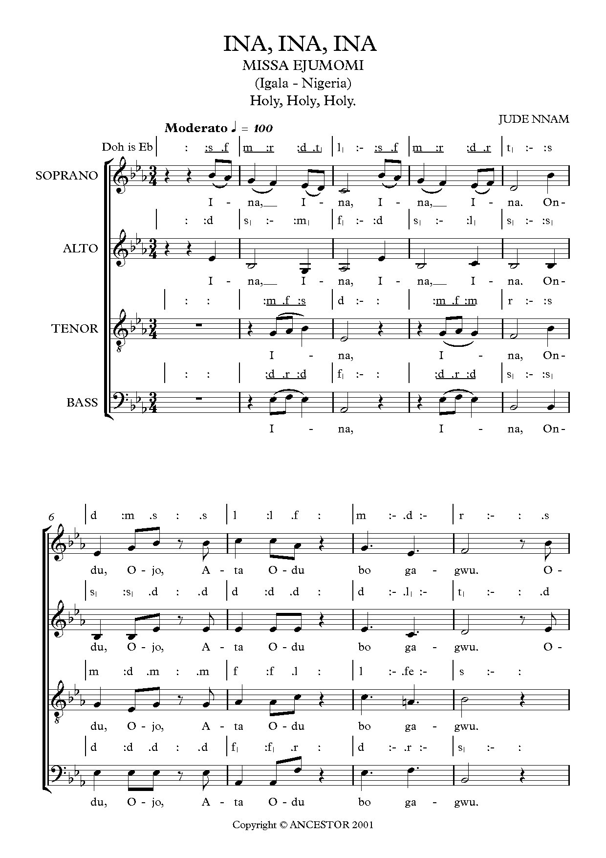 Missa Ejumomi - Igala - Holy - Download Choir Script PDF
