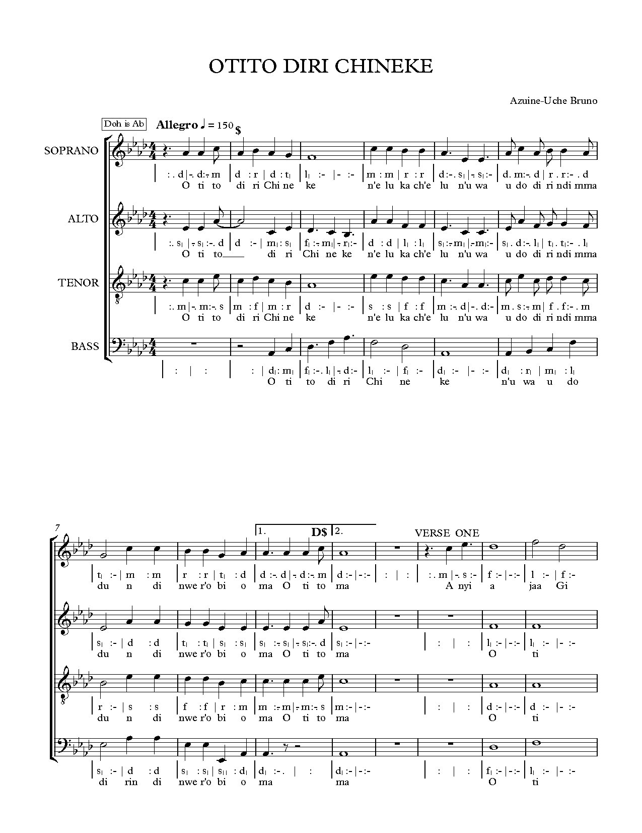 Otito Diri Chineke - Full Score - Download Choir Script PDF