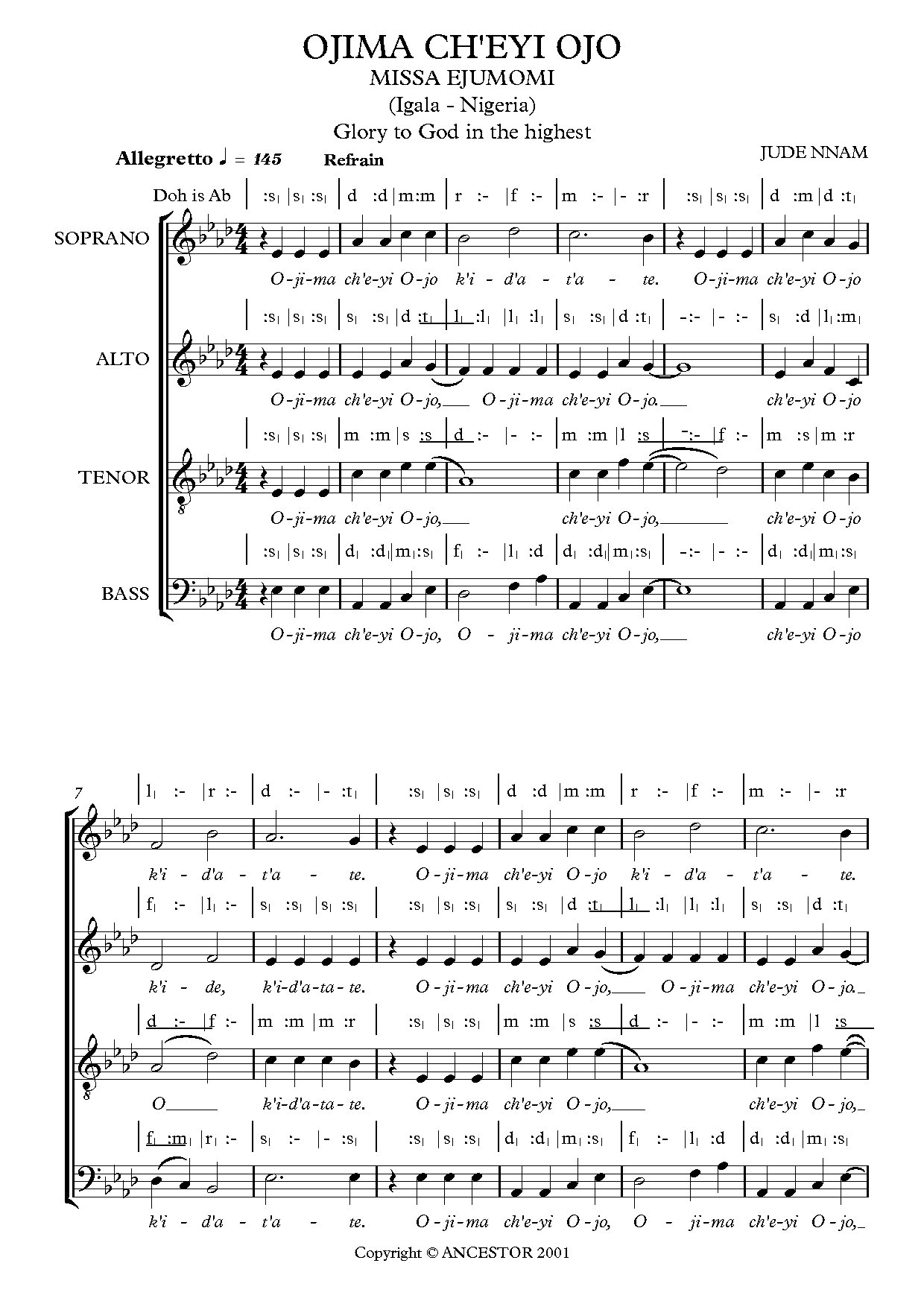 Missa Ejumomi - Igala - Glory - Download Choir Script PDF