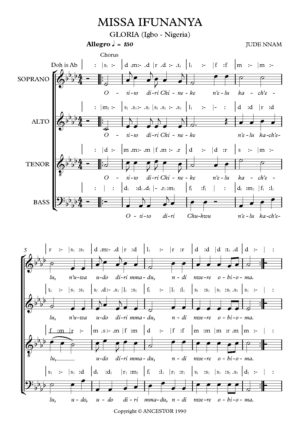 Missa Ifunanya (gloria) - Download Choir Script PDF