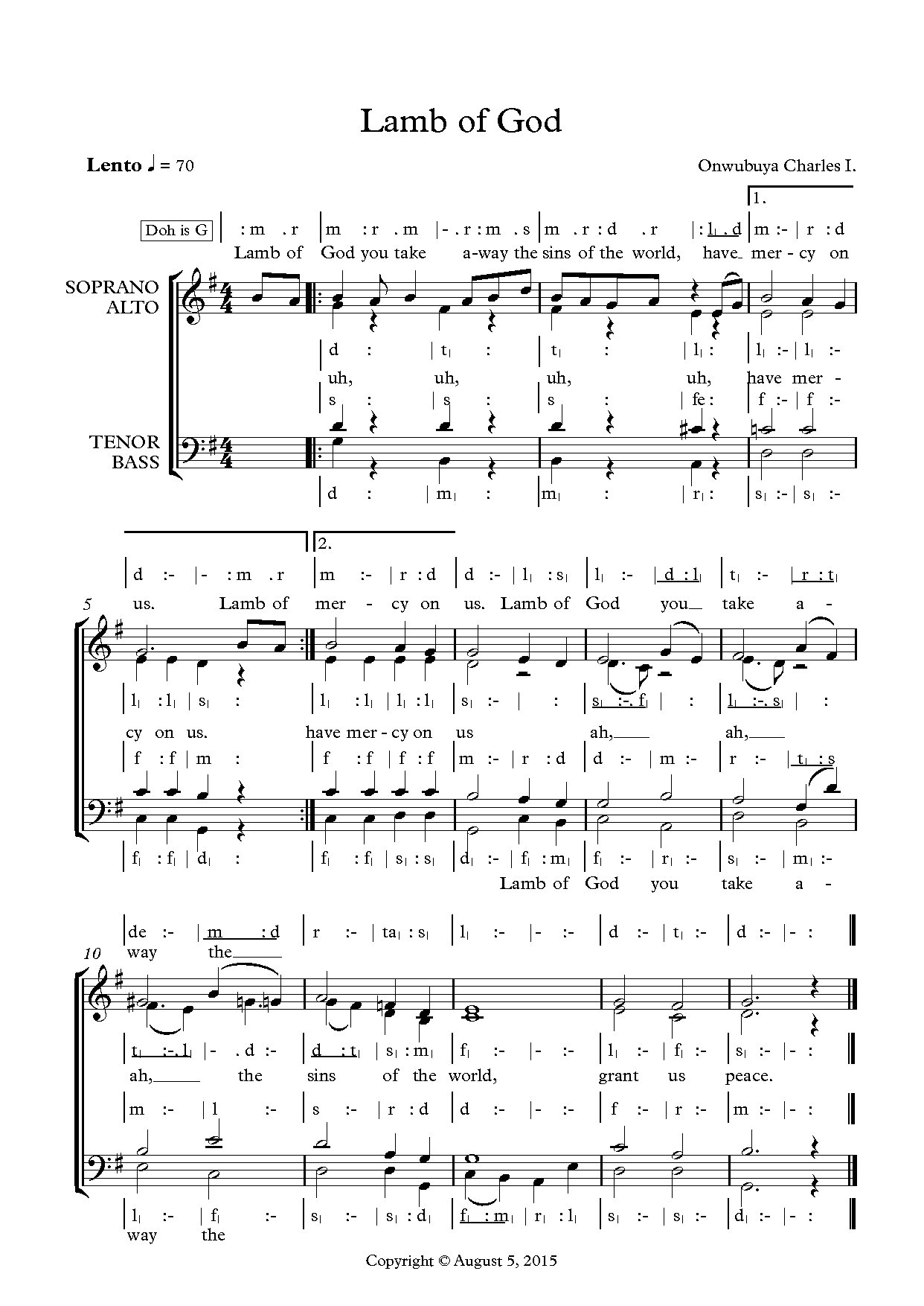 Lamb Of God By Onwubuya - Download Choir Script PDF
