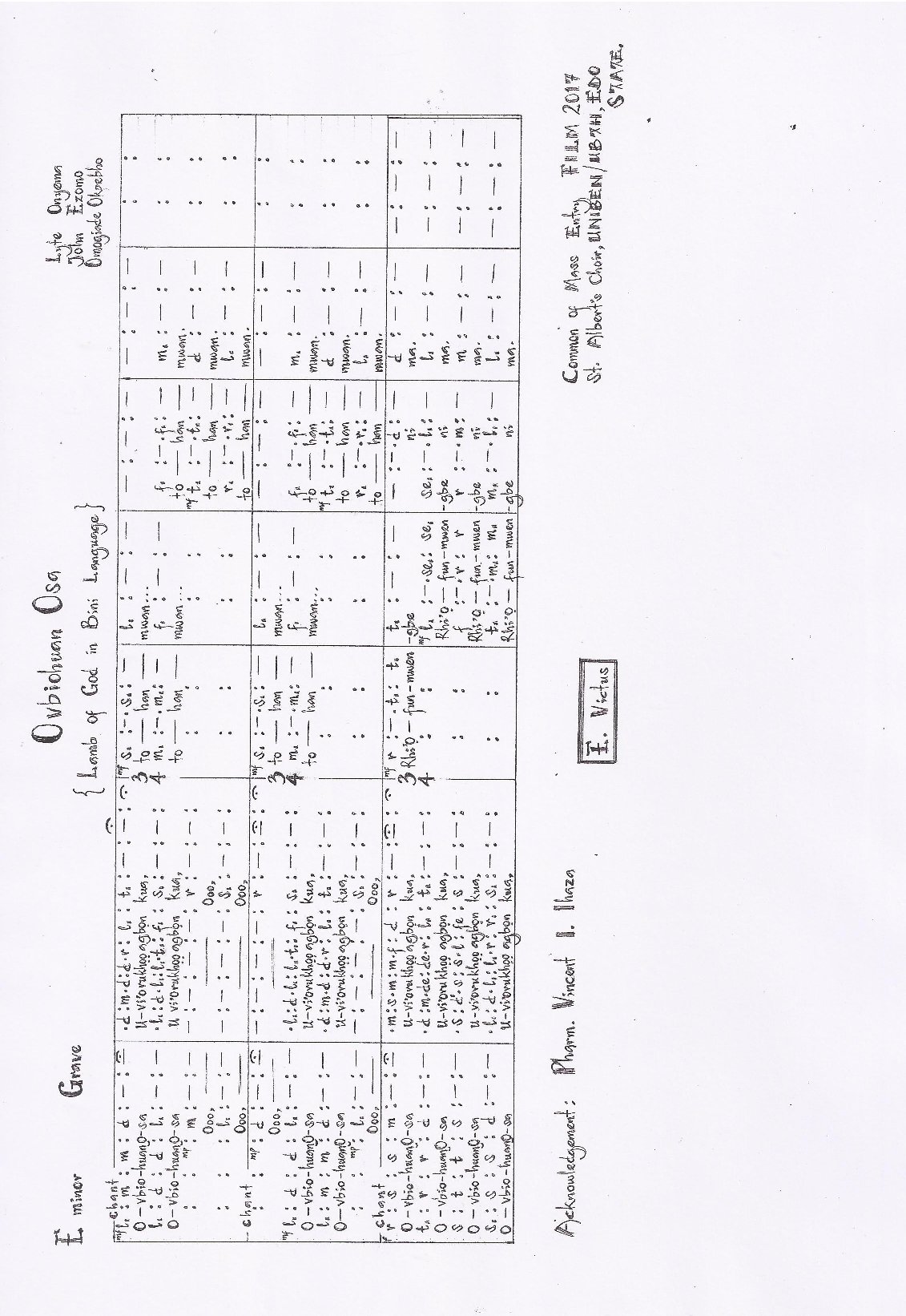 Ovbiohuan Osa - Lyte Onyema, John Ezomo & Omogiade Okpebho - Download Choir Script PDF