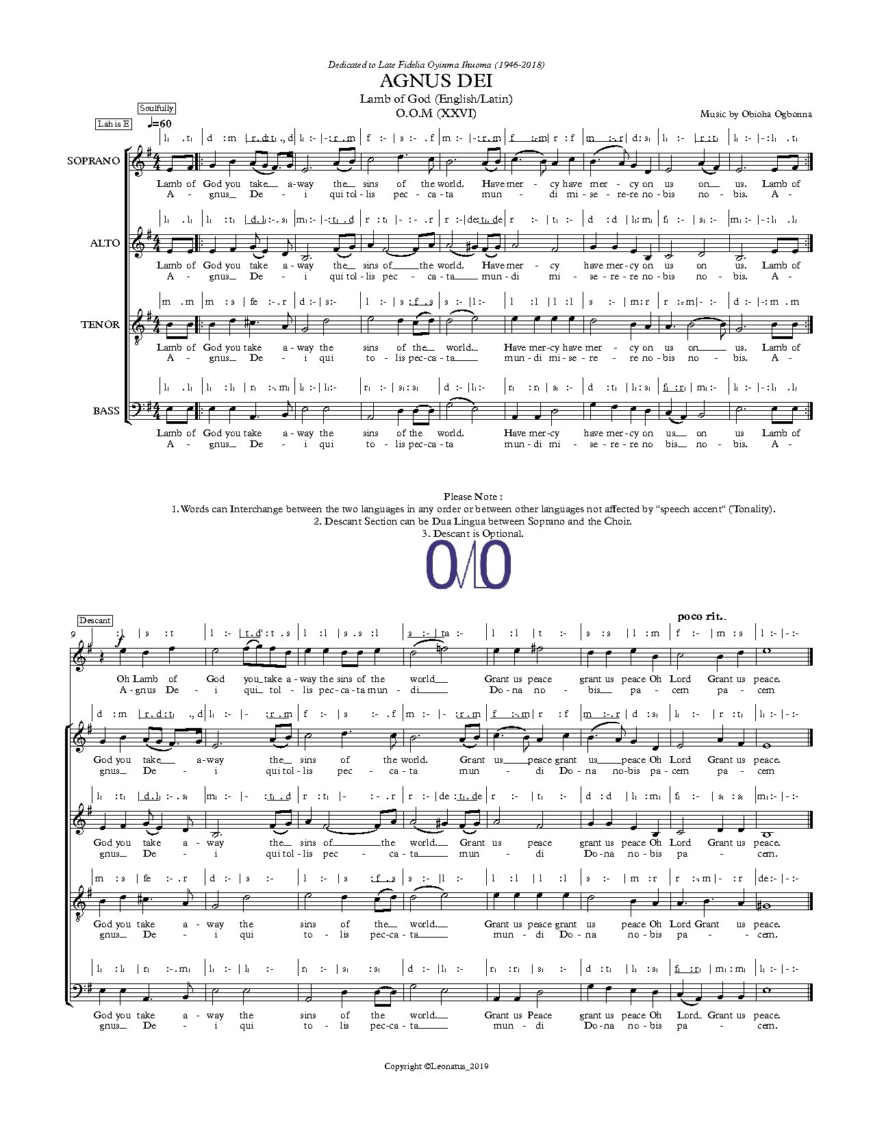 Lamb Of God - Obioha Ogbonna - Download Choir Script PDF