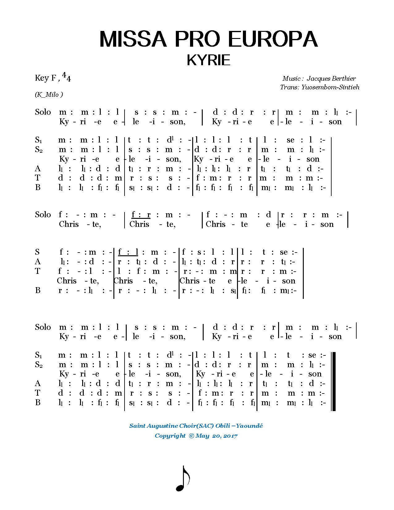 Missa Pro Europa - Download Choir Script PDF