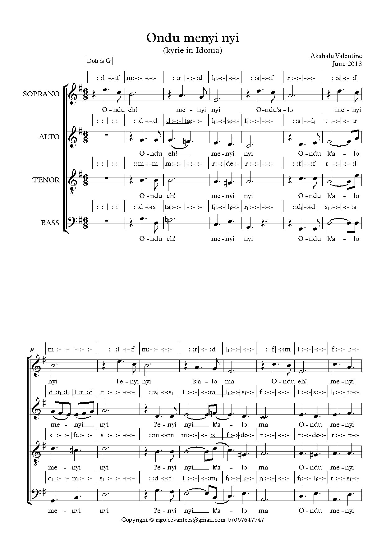 Ondu - Full Score - Download Choir Script PDF
