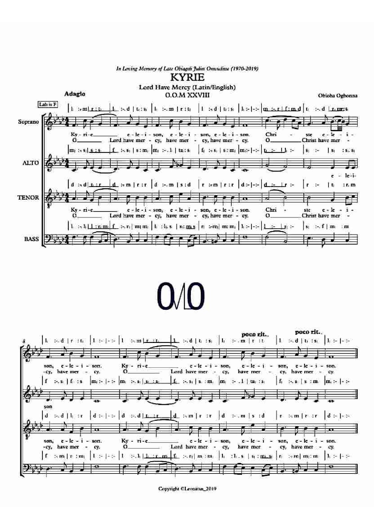Kyrie - Ogbonna Obioha - Download Choir Script PDF