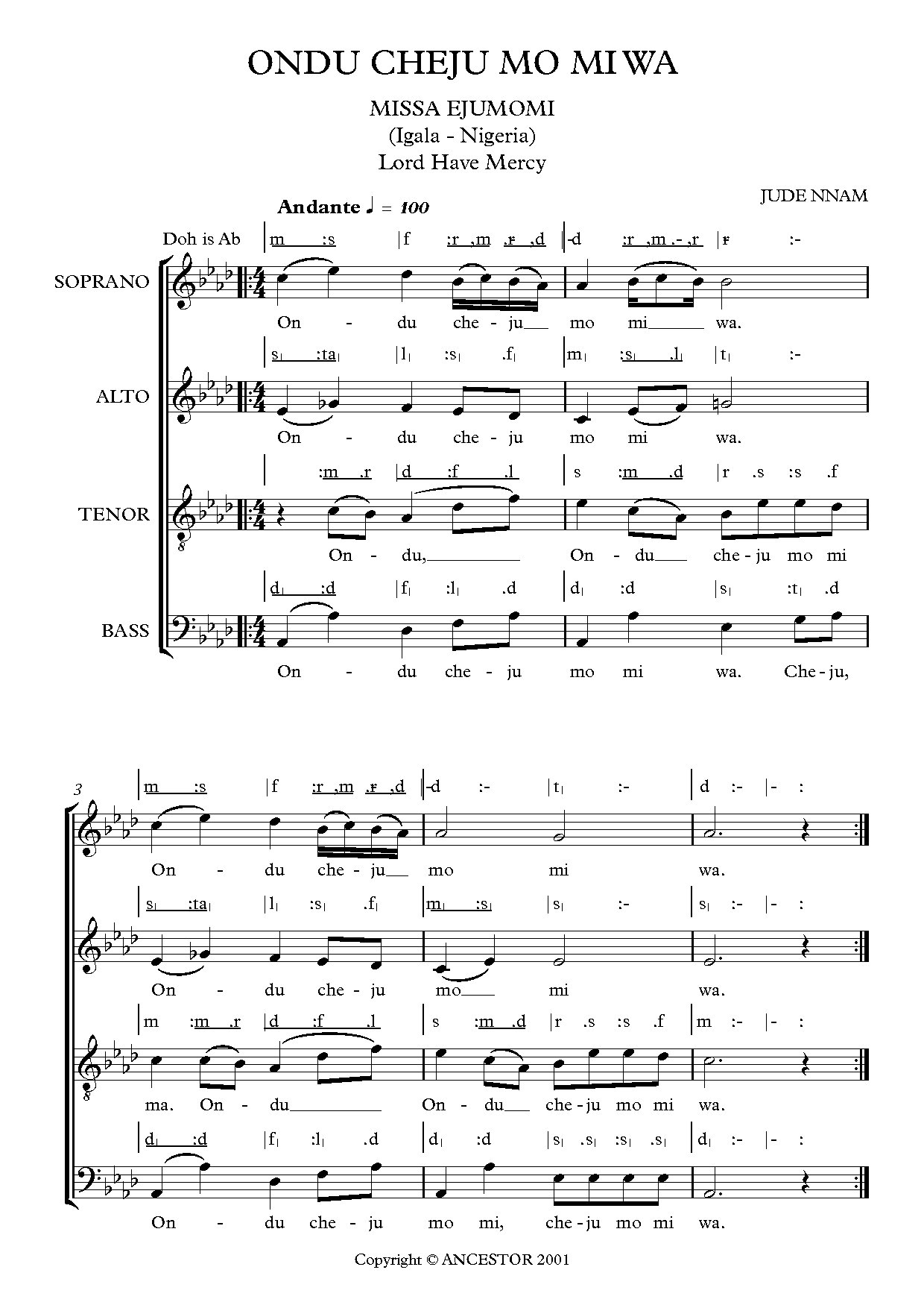 Missa Ejumomi - Igala - Lord Have Mercy - Download Choir Script PDF
