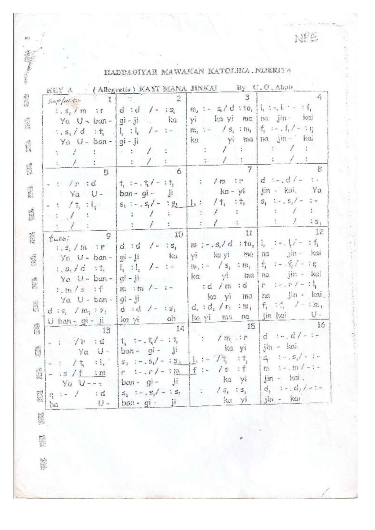 Kayi-mana-jinkai - Download Choir Script PDF