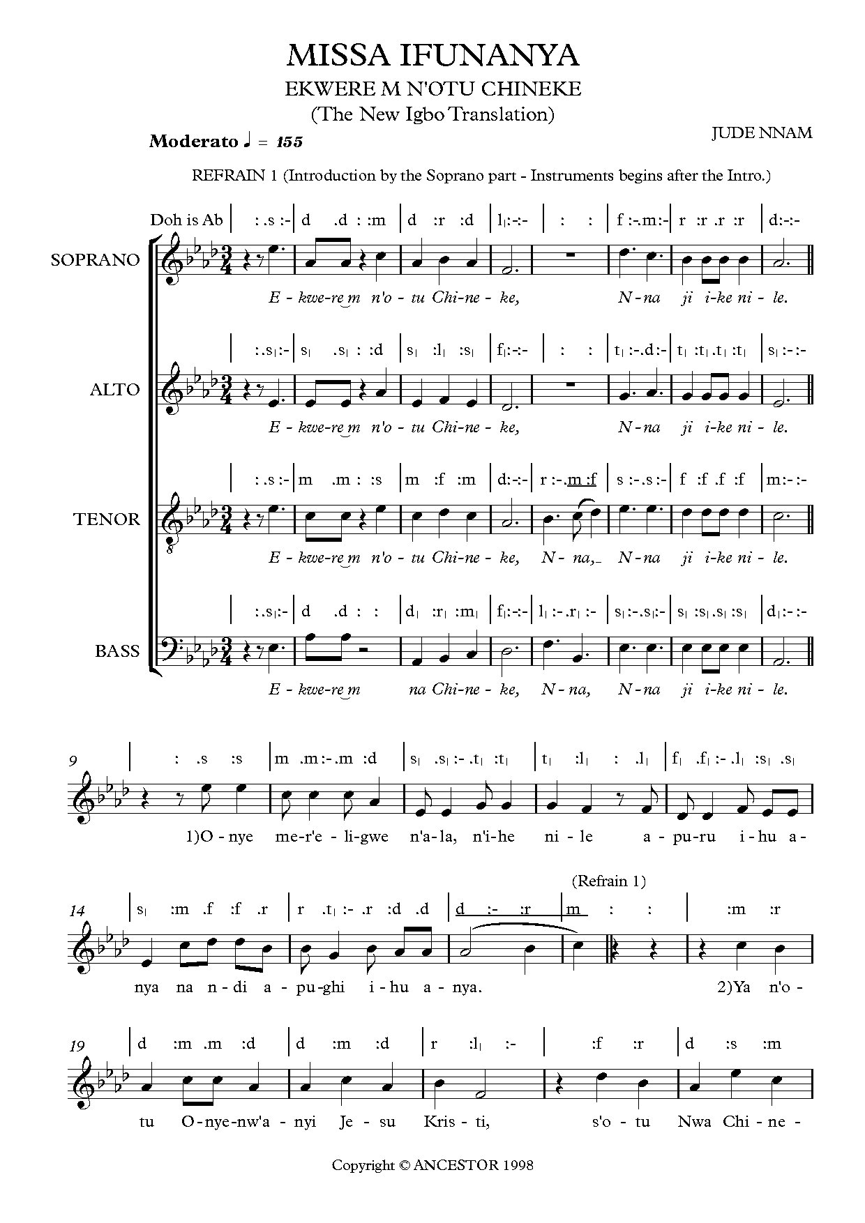 Missa Ifunanya (credo) - Download Choir Script PDF