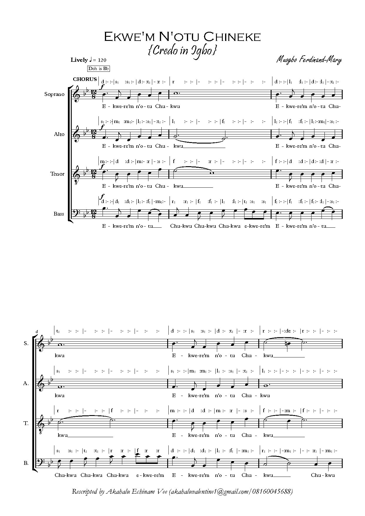 Ekwere M N Otu Chukwu - Ferdinand Muogbo - Download Choir Script PDF