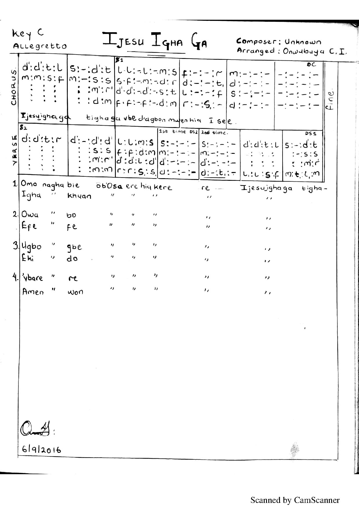 Ijesu-ighaga-solfa - Download Choir Script PDF