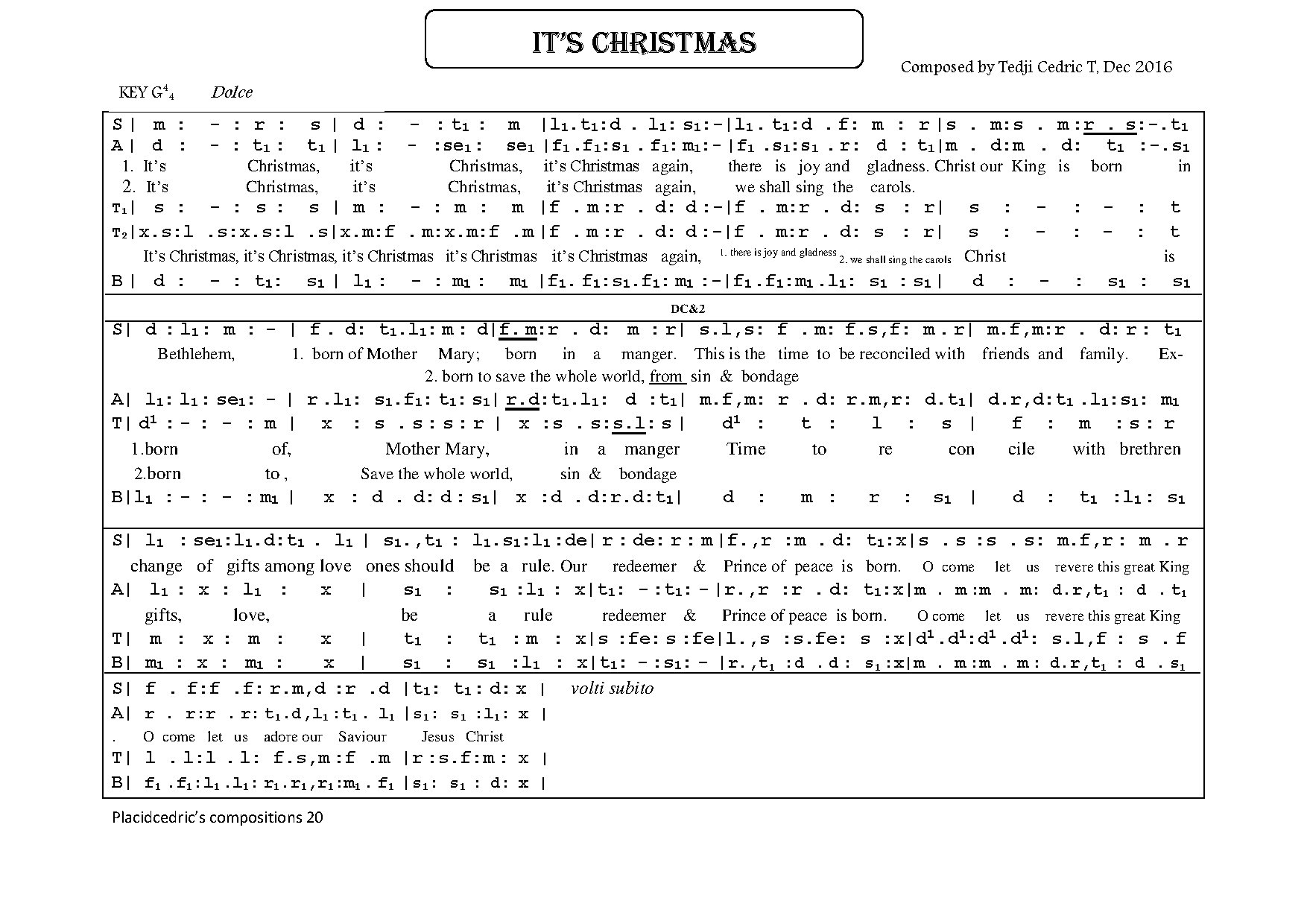 It Is Christmas - Download Choir Script PDF