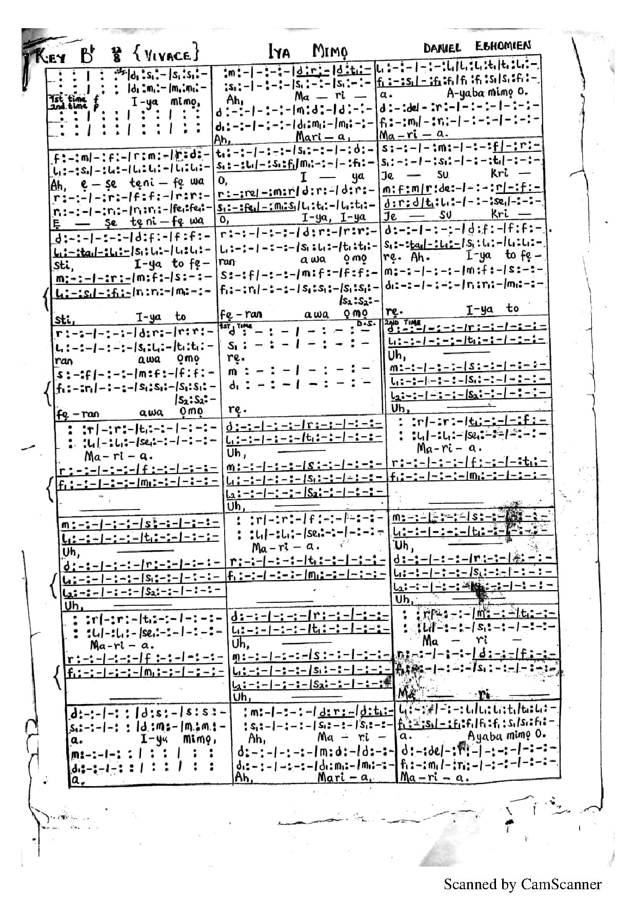 Iya Mimo - Download Choir Script PDF