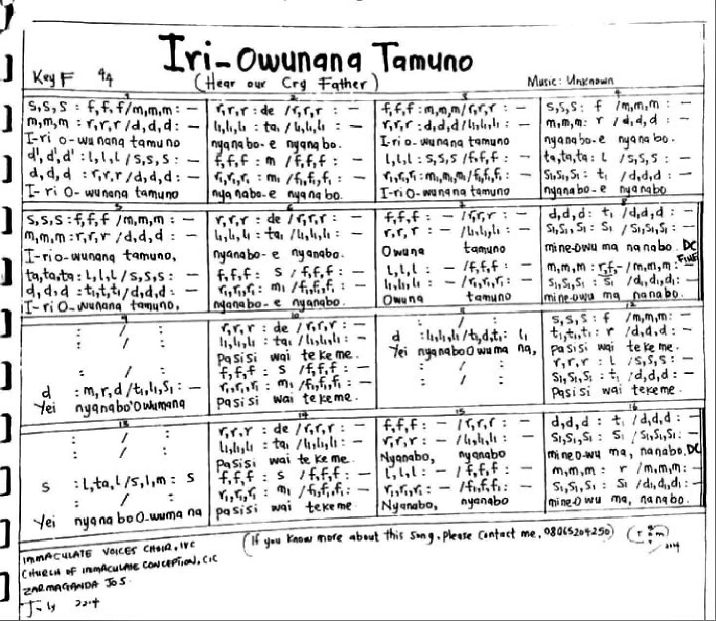 Iri Owunana Tamuno - Download Choir Script PDF