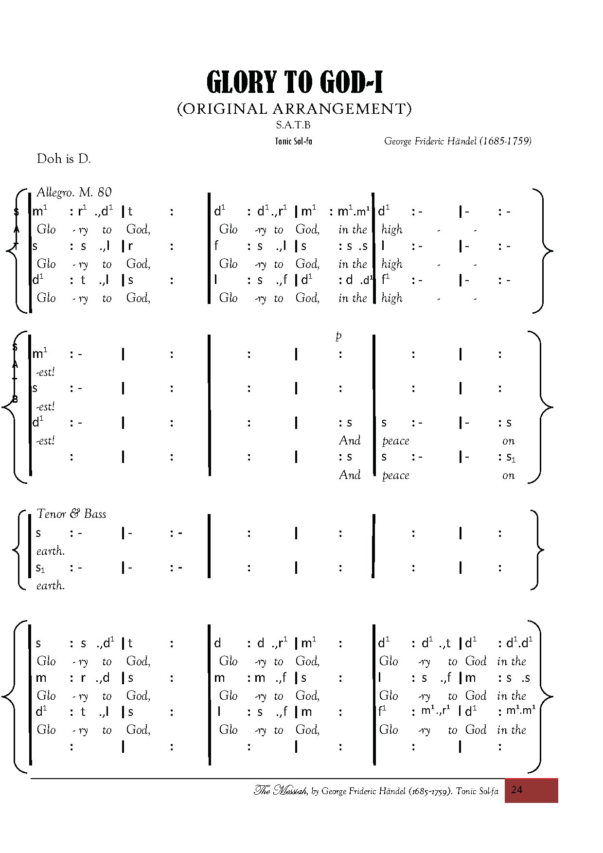Glory To God - Handel - Download Choir Script PDF
