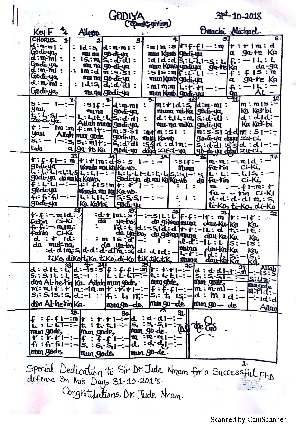 Godiya. Omachi - Download Choir Script PDF