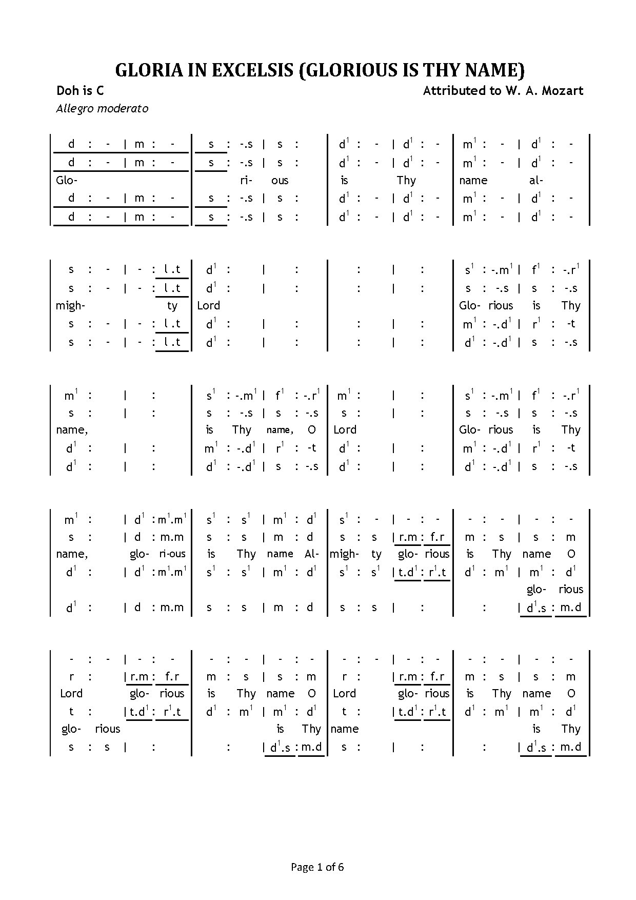 Glorious-is-thy-name-mozart-solfa - Download Choir Script PDF