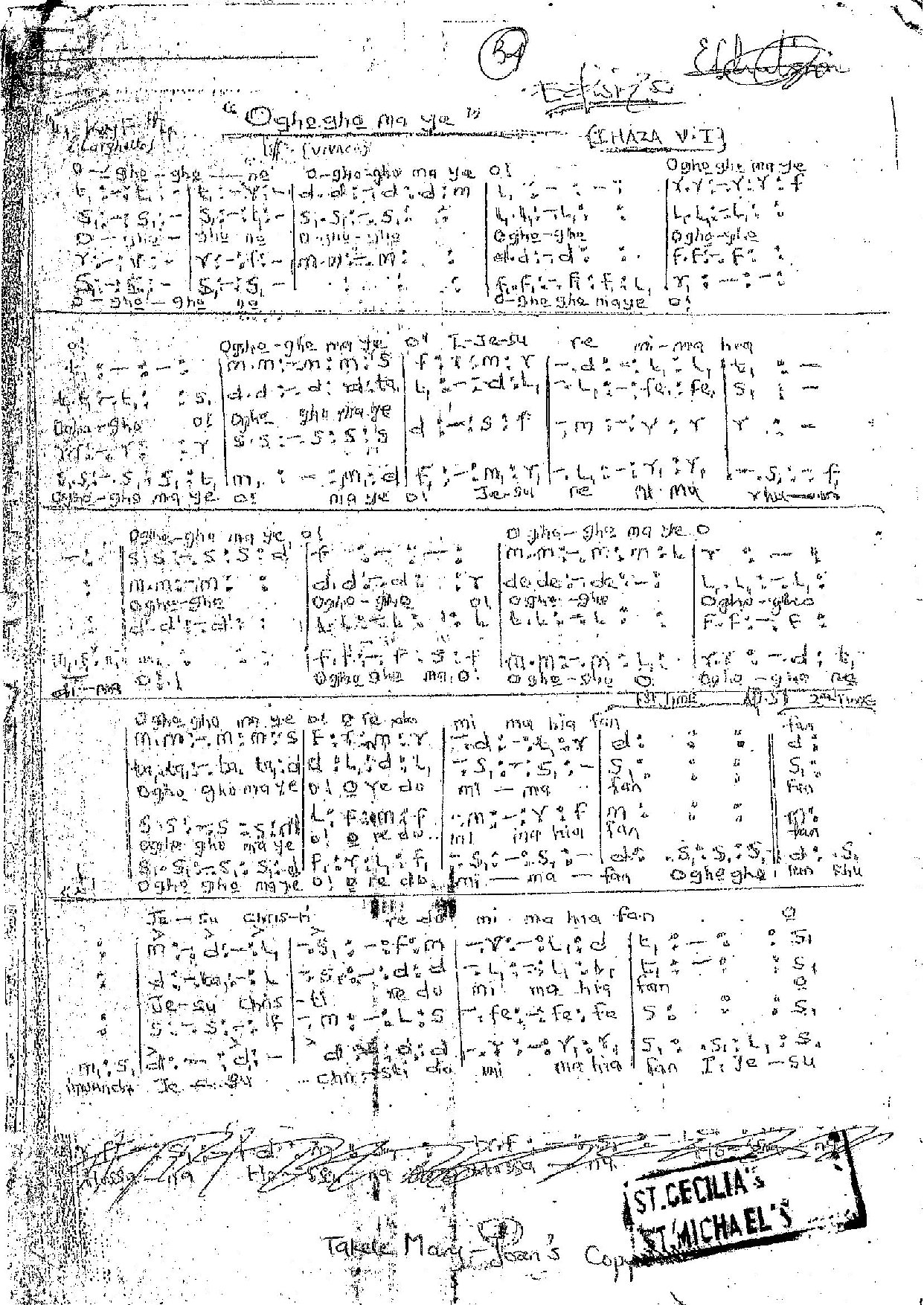 Oghogho Ma Ye - Download Choir Script PDF