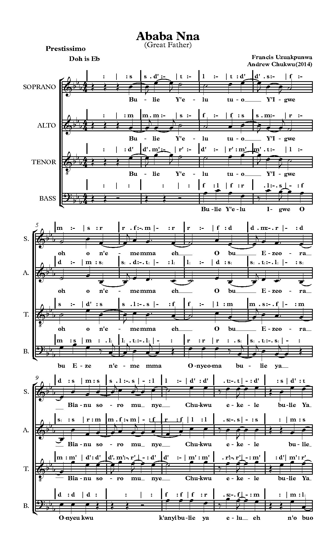 Ababa Nna - Full Score - Download Choir Script PDF
