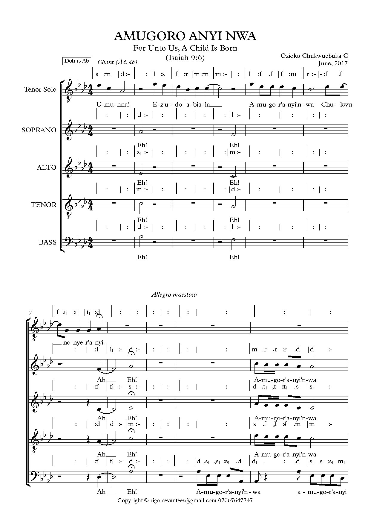 Amugoro Anyi Nwa - Full Score - Download Choir Script PDF